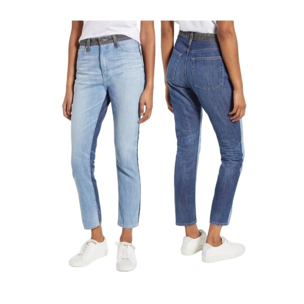 AG Adriano Goldschmied Sophia Ankle Two Tone Straight Leg Jeans Blue 26